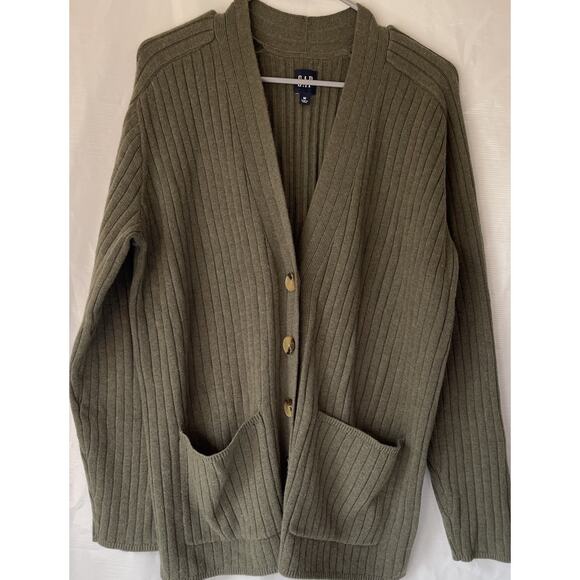 Gap Merino Wool Blend Rib Cardigan Sweater Olive Green Women’s Oversized Medium - Picture 1 of 7